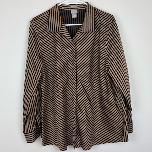 Chico's Tops - Chico's Black and Tan Striped Button Down size 16/18 (3) 100% Cotton office EUC